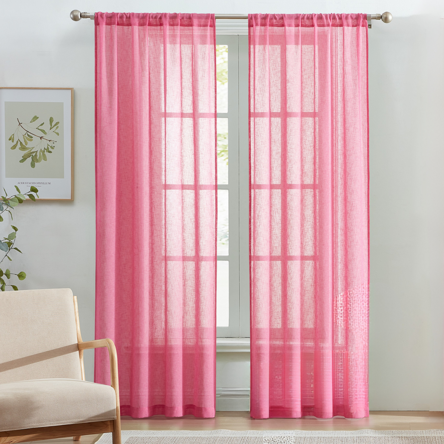 Sheer Rod Pocket Window Curtain, 2 Panels 38" width x 84" length