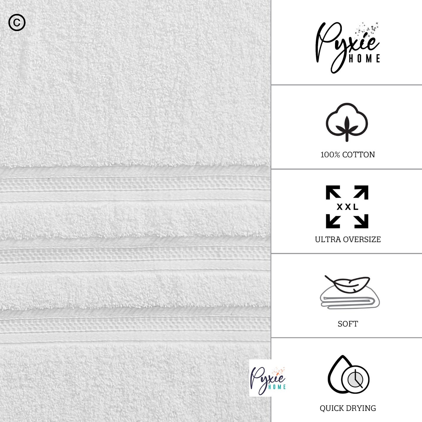 Plus Size - Extra Large Bath Towel - Oversized Ultra Bath Sheet - 100% Cotton - WHITE COLOR