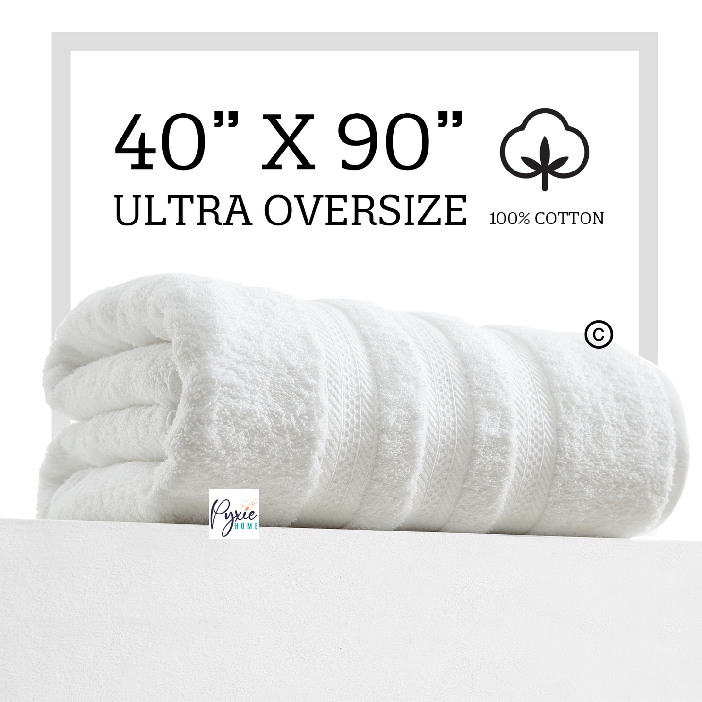 Plus Size - Extra Large Bath Towel - Oversized Ultra Bath Sheet - 100% Cotton - WHITE COLOR