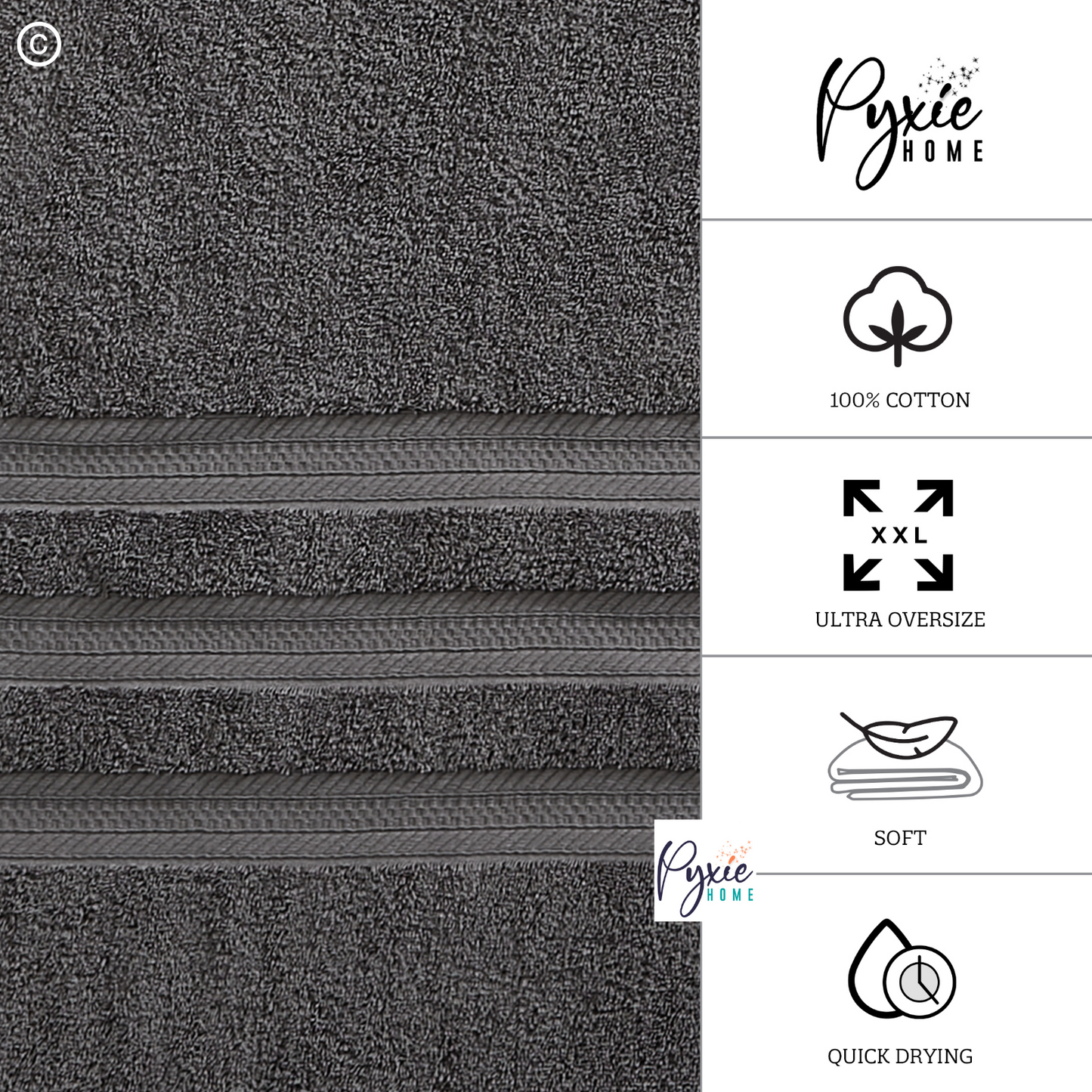 Extra Large Bath Towel - Oversized Ultra Bath Sheet - 100% Cotton - CHARCOAL COLOR