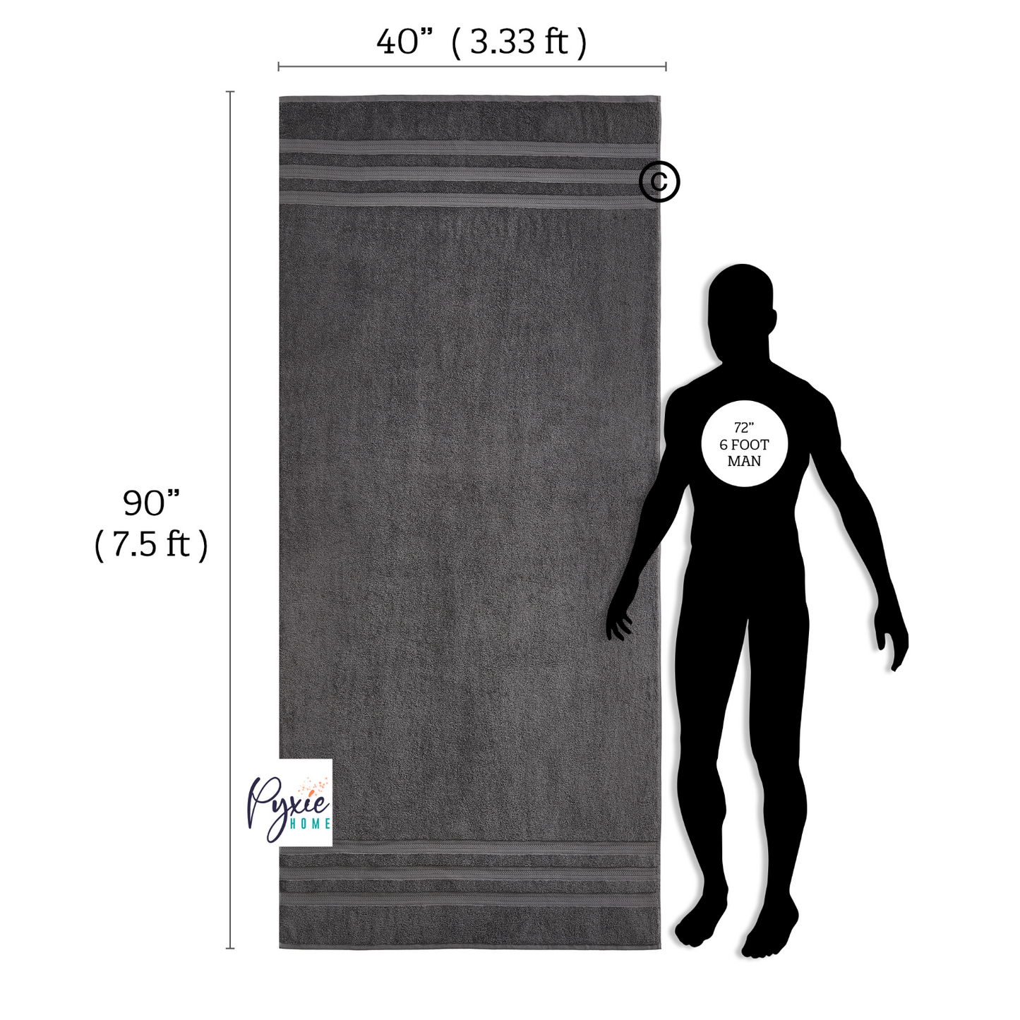 Extra Large Bath Towel - Oversized Ultra Bath Sheet - 100% Cotton - CHARCOAL COLOR