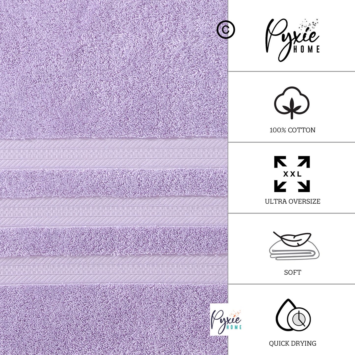 Plus Size - Extra Large Bath Towel - Oversized Ultra Bath Sheet - 100% Cotton - LIGHT PURPLE COLOR