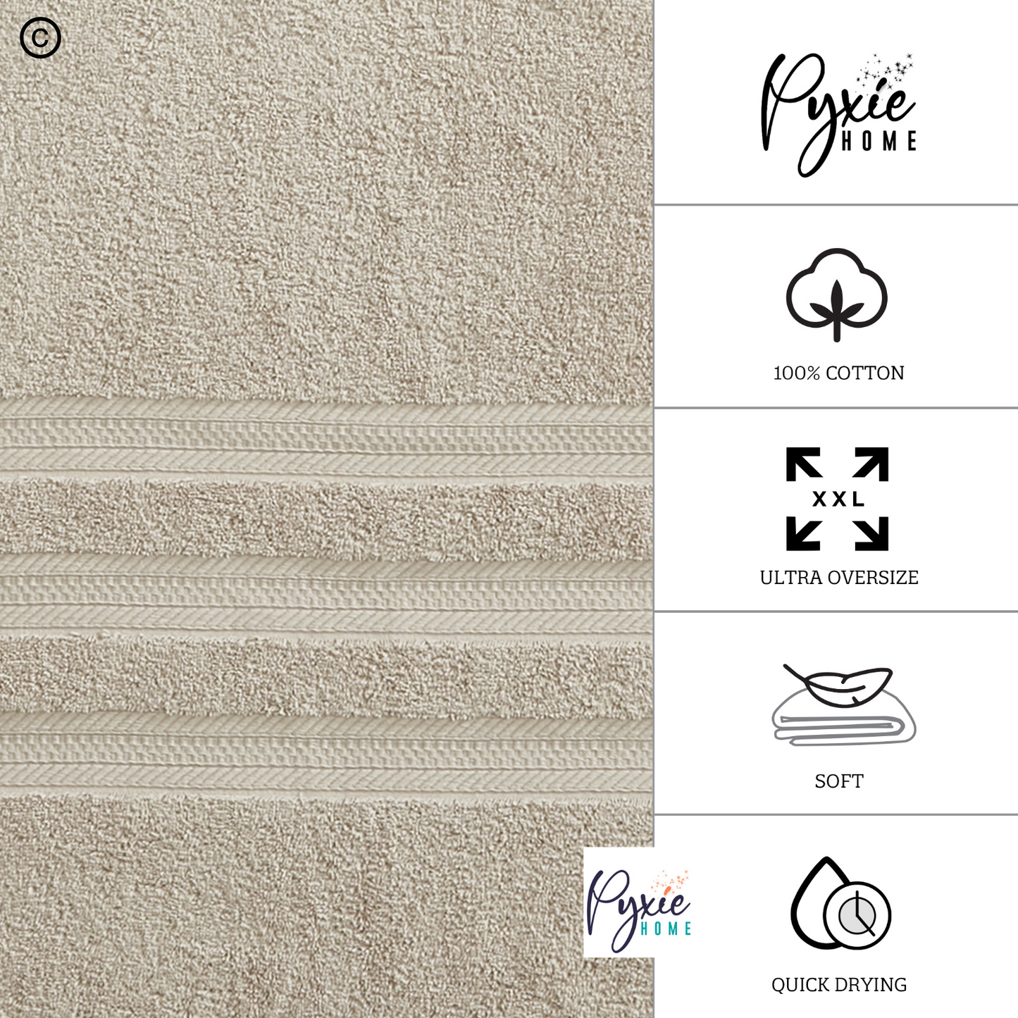 Extra Large Bath Towel - Oversized Ultra Bath Sheet - 100% Cotton - TAUPE COLOR