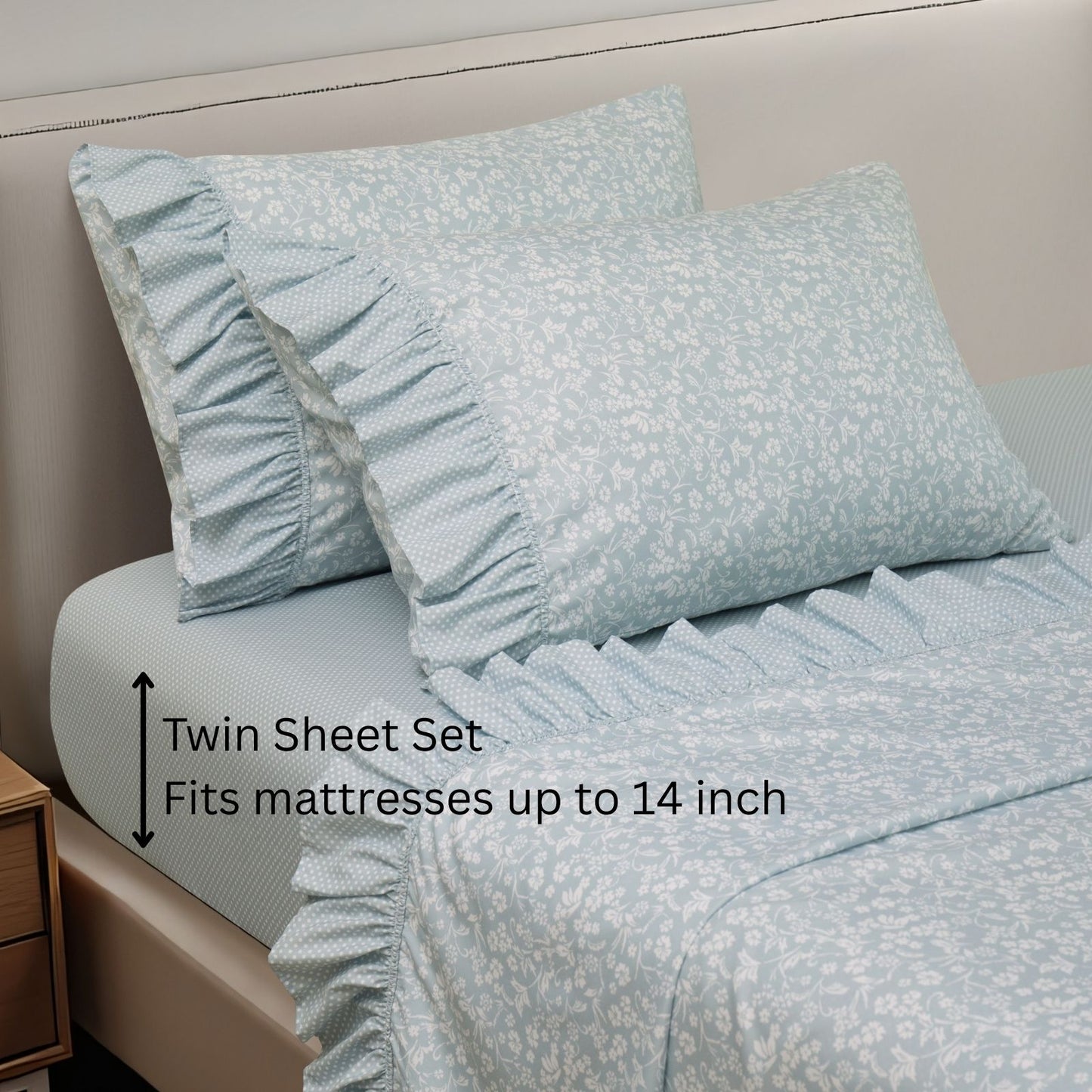 Shabby Chic Floral and Polka Dot Ruffle Sheet Set