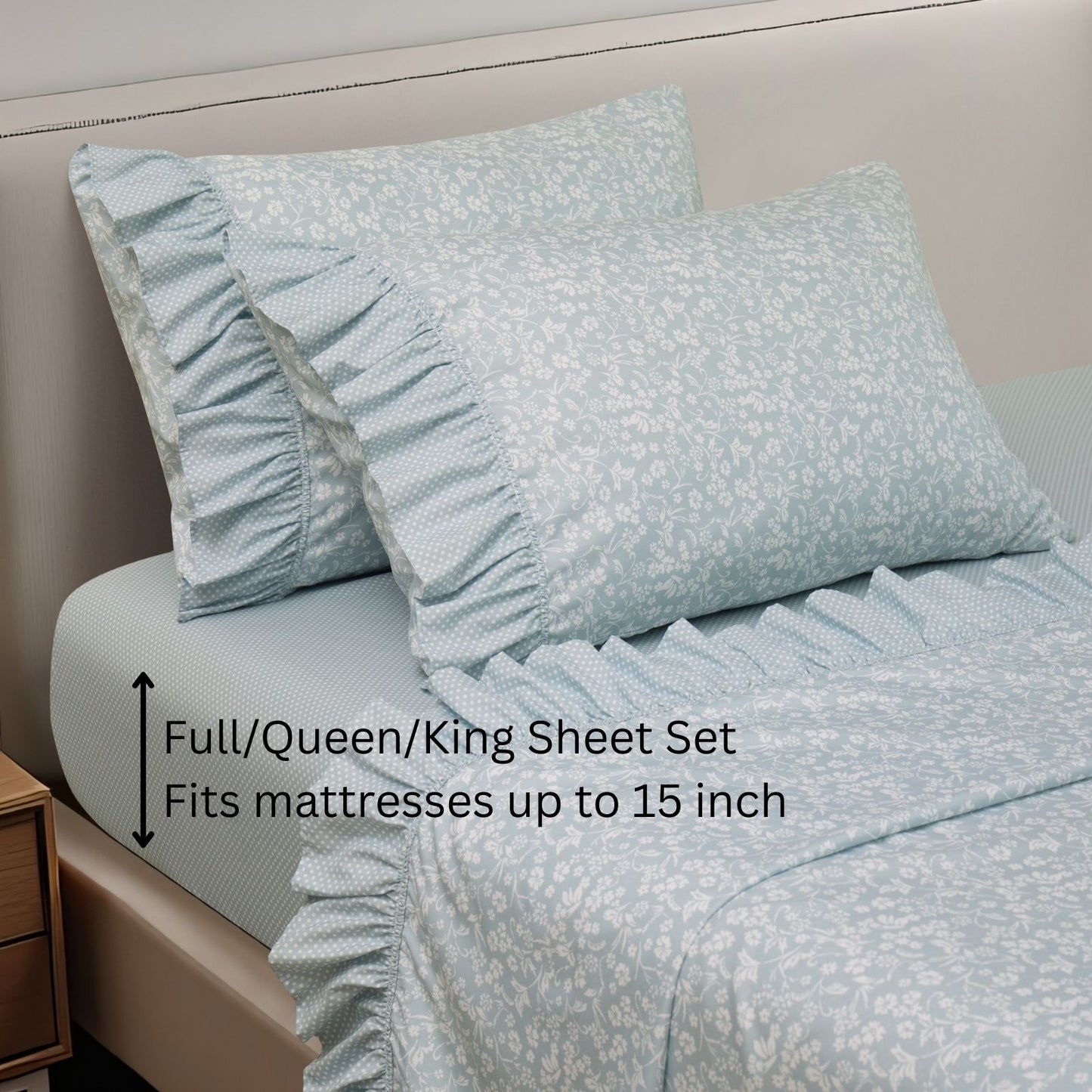 Shabby Chic Floral and Polka Dot Ruffle Sheet Set