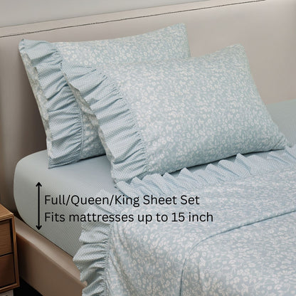 Shabby Chic Floral and Polka Dot Ruffle Sheet Set