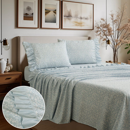 Shabby Chic Floral and Polka Dot Ruffle Sheet Set