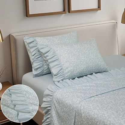 Shabby Chic Floral and Polka Dot Ruffle Sheet Set