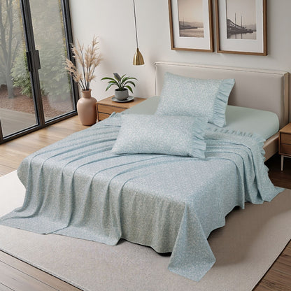 Shabby Chic Floral and Polka Dot Ruffle Sheet Set