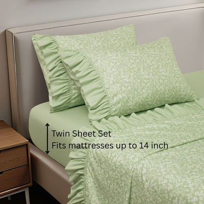 Shabby Chic Floral and Polka Dot Ruffle Sheet Set