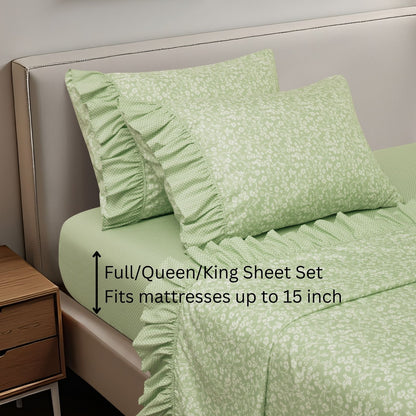 Shabby Chic Floral and Polka Dot Ruffle Sheet Set