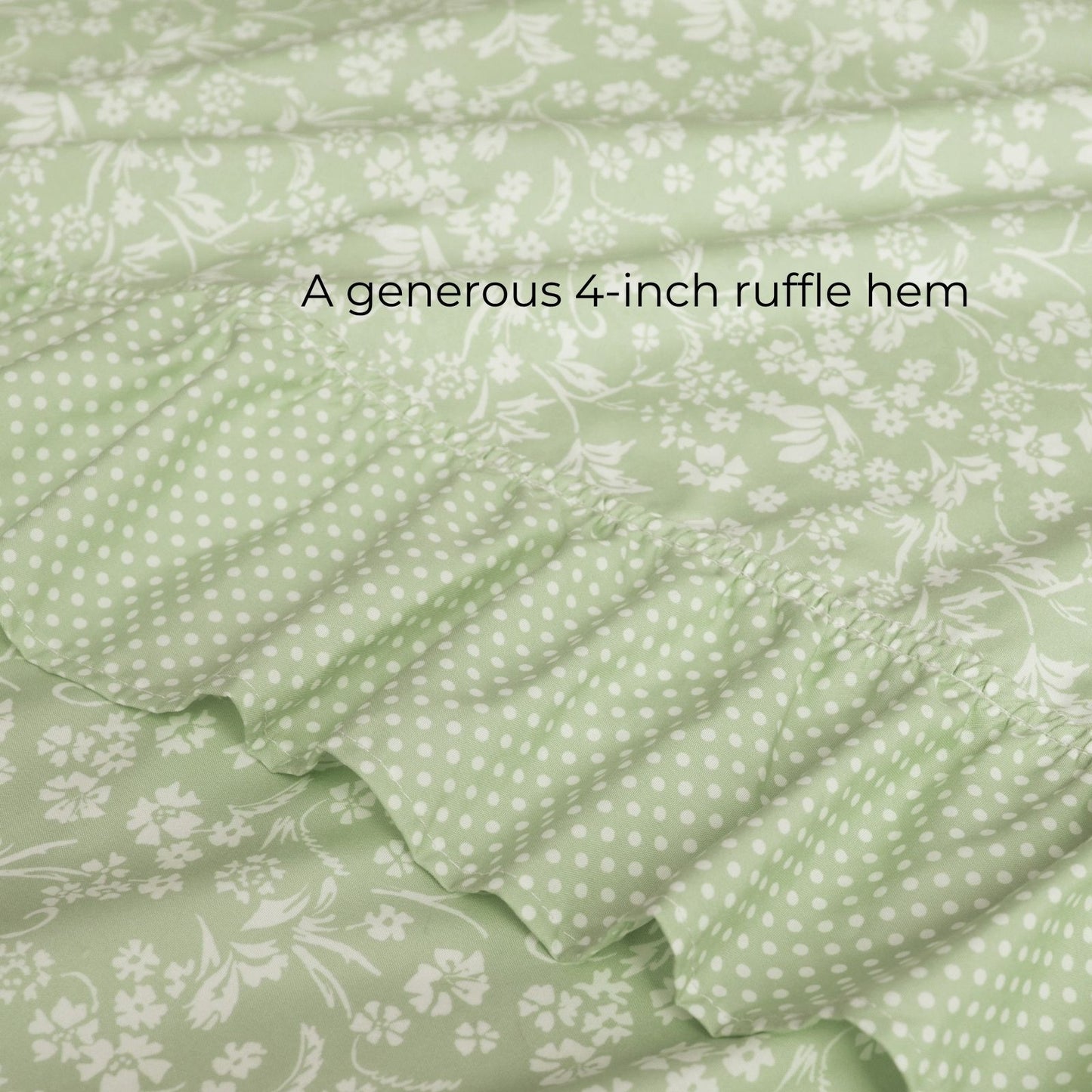 Shabby Chic Floral and Polka Dot Ruffle Sheet Set