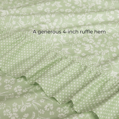 Shabby Chic Floral and Polka Dot Ruffle Sheet Set
