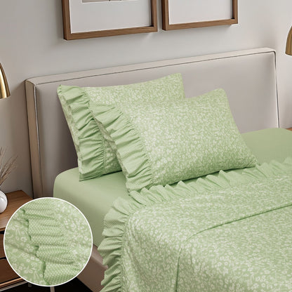 Shabby Chic Floral and Polka Dot Ruffle Sheet Set