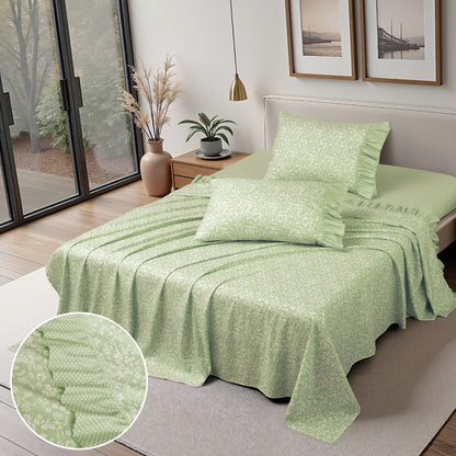 Shabby Chic Floral and Polka Dot Ruffle Sheet Set