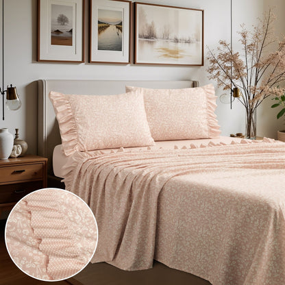 Shabby Chic Floral and Polka Dot Ruffle Sheet Set