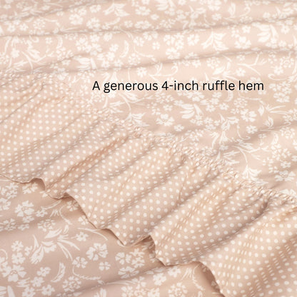 Shabby Chic Floral and Polka Dot Ruffle Sheet Set