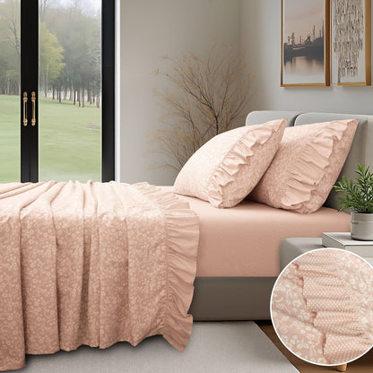 Shabby Chic Floral and Polka Dot Ruffle Sheet Set