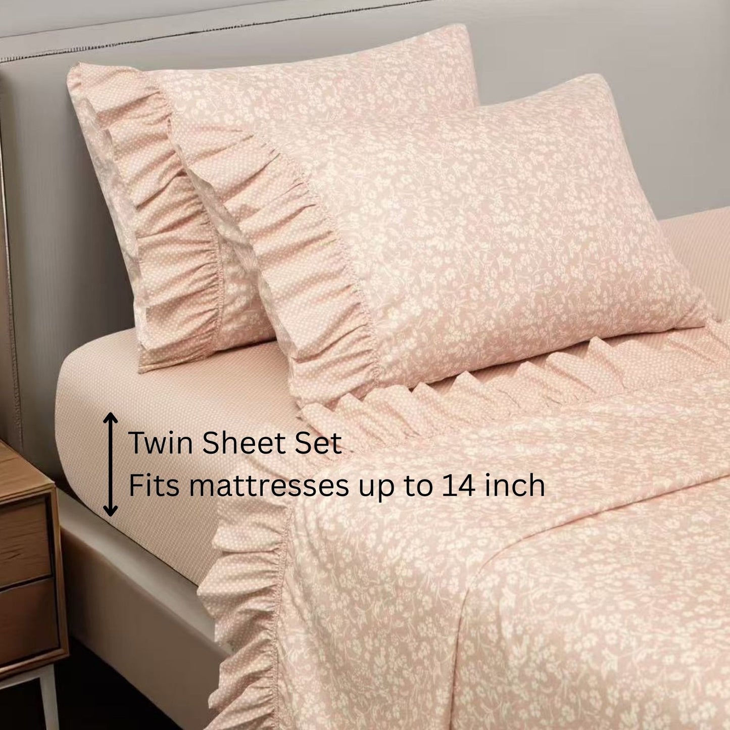 Shabby Chic Floral and Polka Dot Ruffle Sheet Set