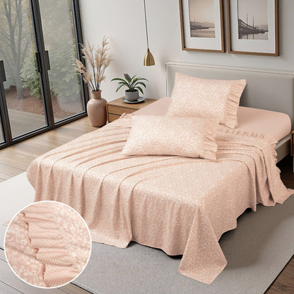 Shabby Chic Floral and Polka Dot Ruffle Sheet Set