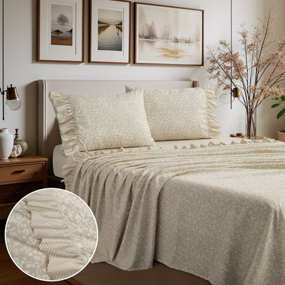 Shabby Chic Floral and Polka Dot Ruffle Sheet Set