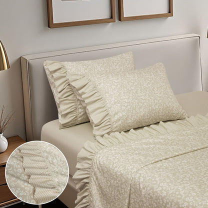 Shabby Chic Floral and Polka Dot Ruffle Sheet Set