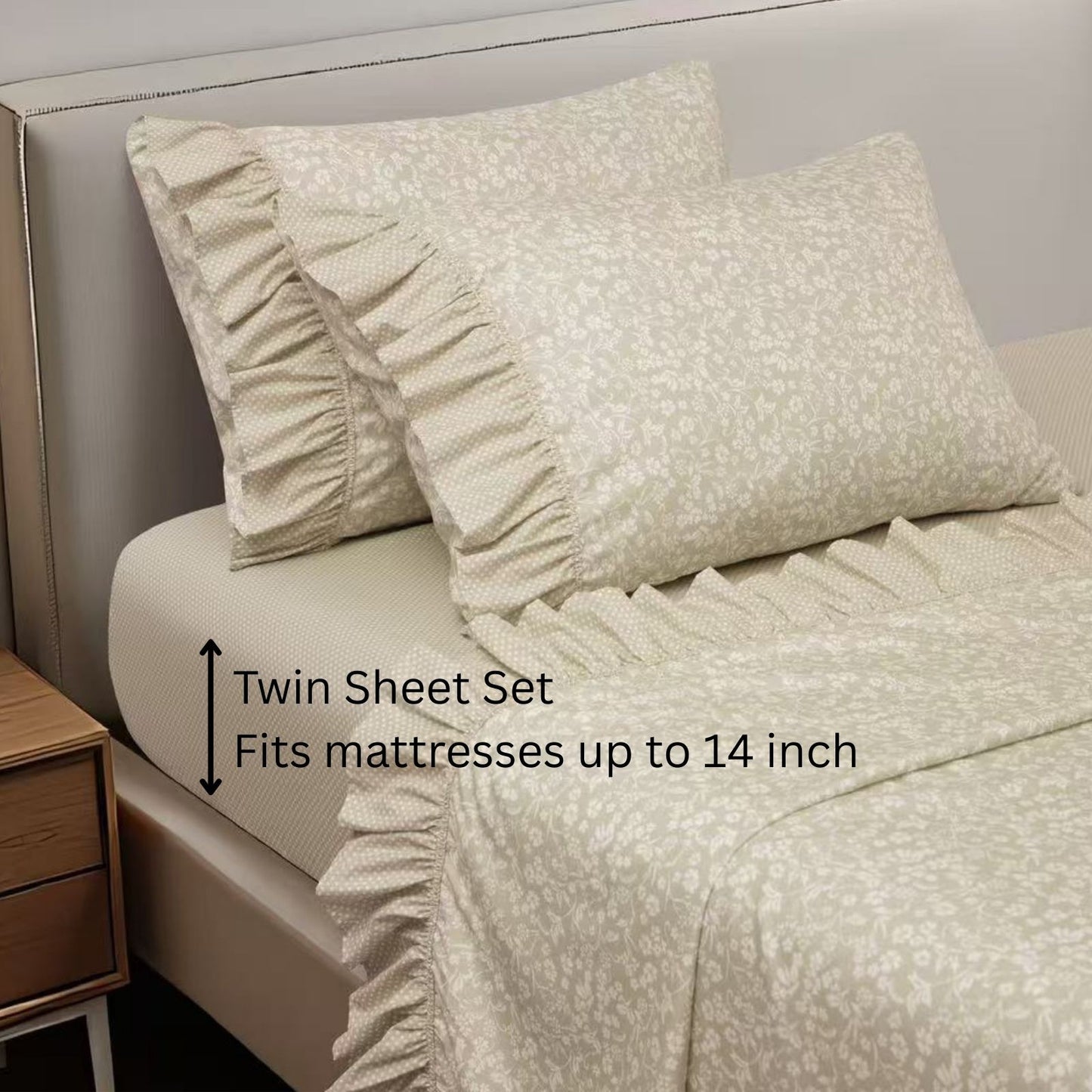 Shabby Chic Floral and Polka Dot Ruffle Sheet Set