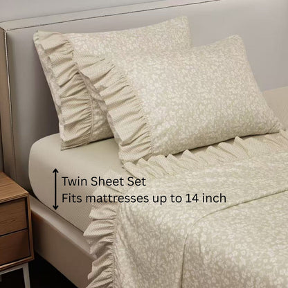 Shabby Chic Floral and Polka Dot Ruffle Sheet Set