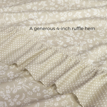 Shabby Chic Floral and Polka Dot Ruffle Sheet Set