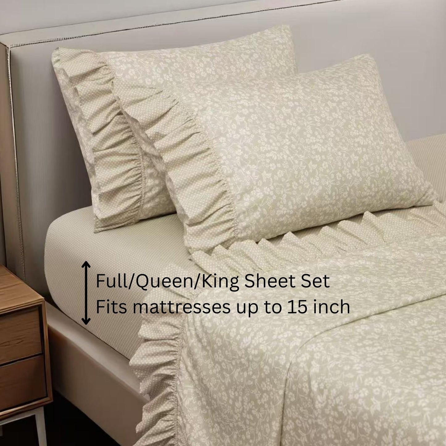 Shabby Chic Floral and Polka Dot Ruffle Sheet Set