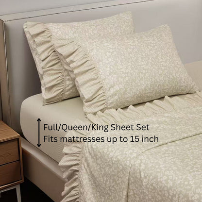 Shabby Chic Floral and Polka Dot Ruffle Sheet Set