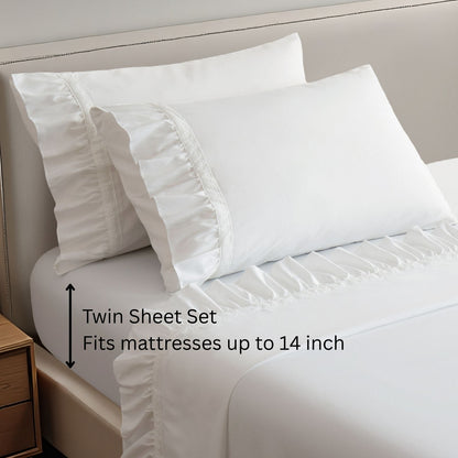 Romantic White Lace Ruffle Sheet Set