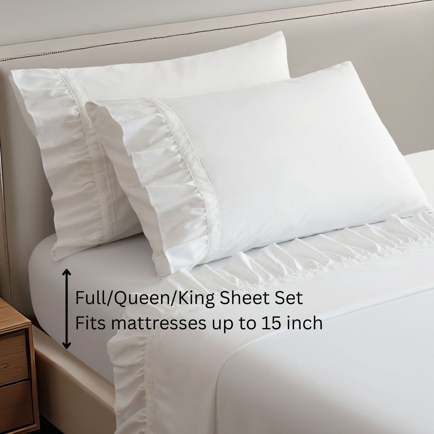 Romantic White Lace Ruffle Sheet Set