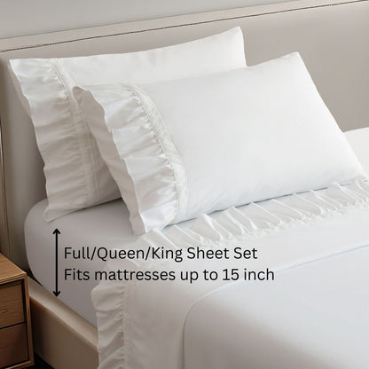 Romantic White Lace Ruffle Sheet Set