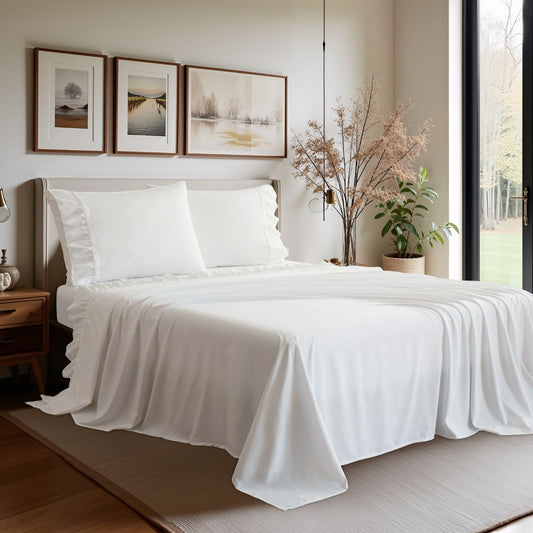 Romantic White Lace Ruffle Sheet Set