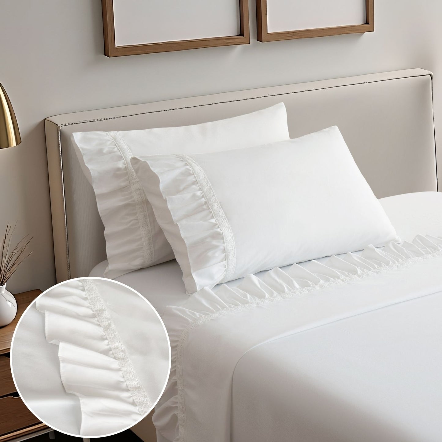 Romantic White Lace Ruffle Sheet Set