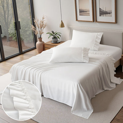 Romantic White Lace Ruffle Sheet Set