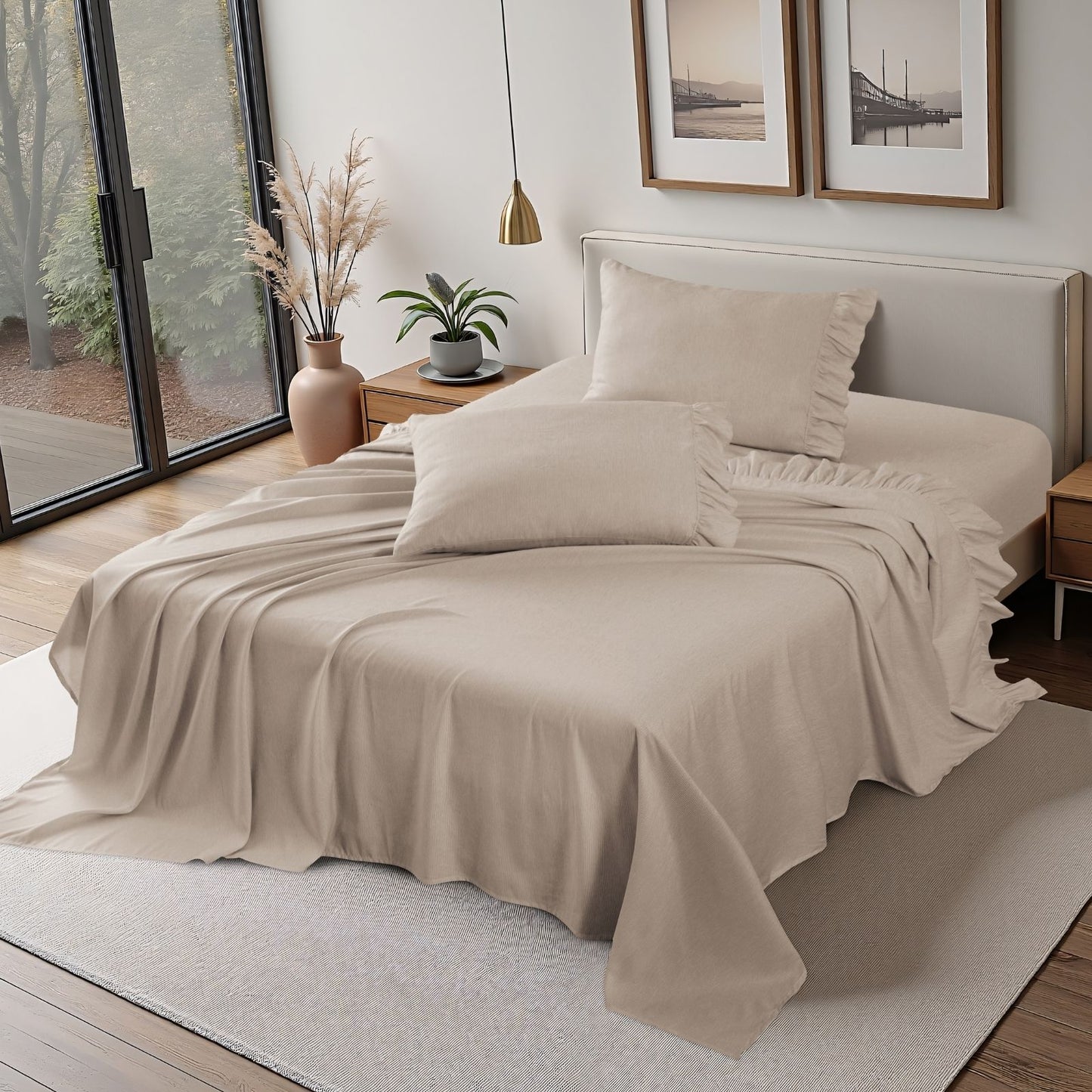 Shabby Chic Classic Pinstripe Ruffle Sheet Set