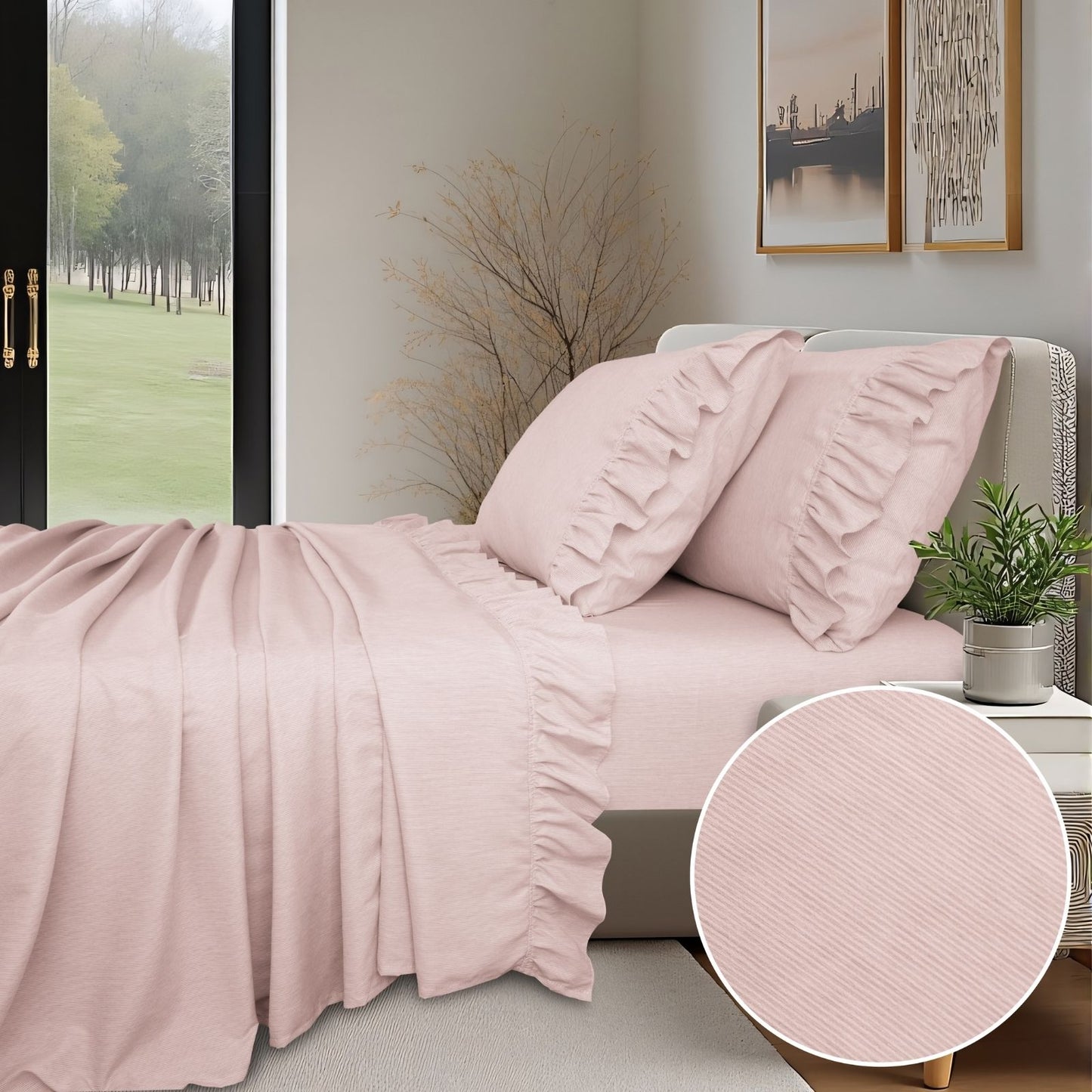 Shabby Chic Classic Pinstripe Ruffle Sheet Set