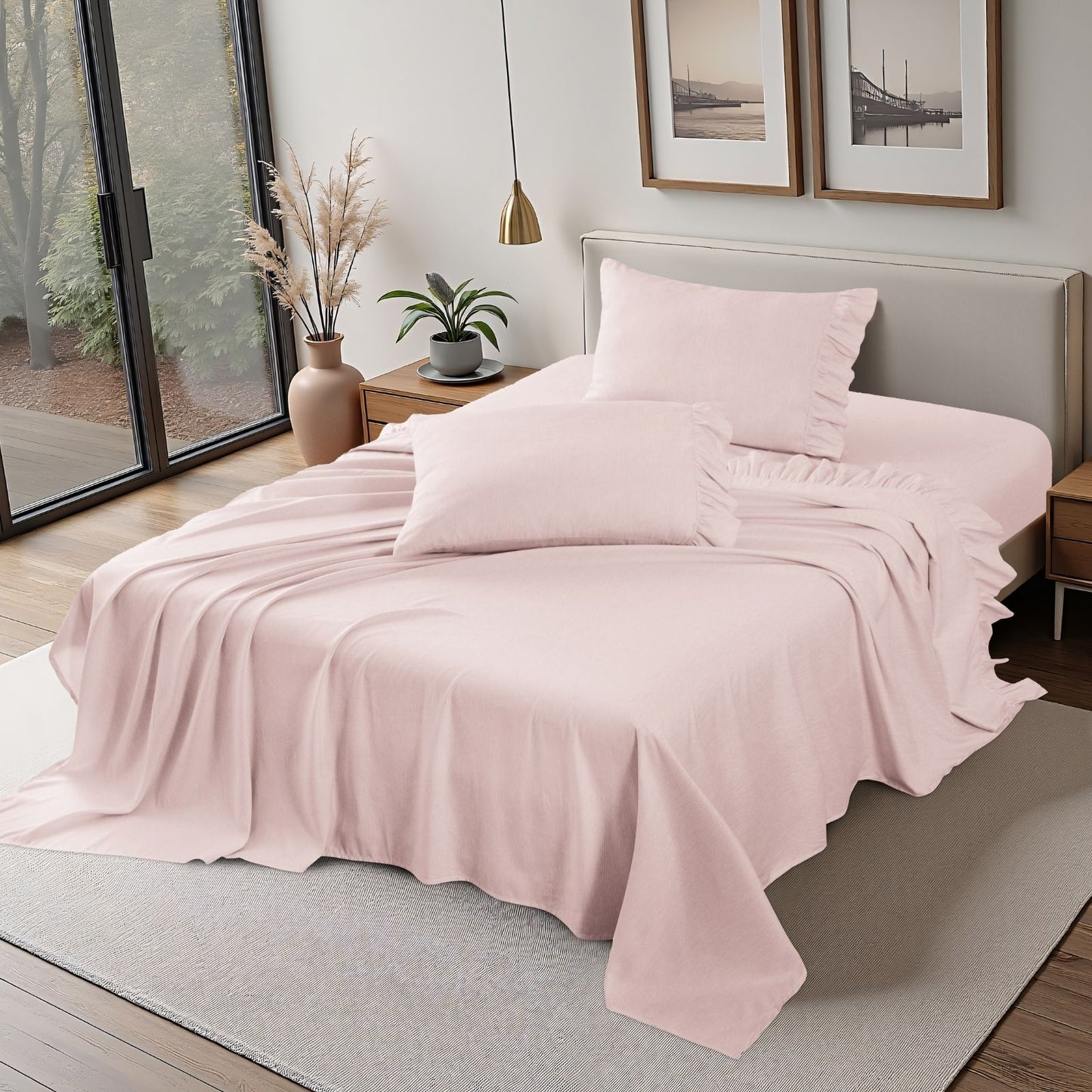 Shabby Chic Classic Pinstripe Ruffle Sheet Set