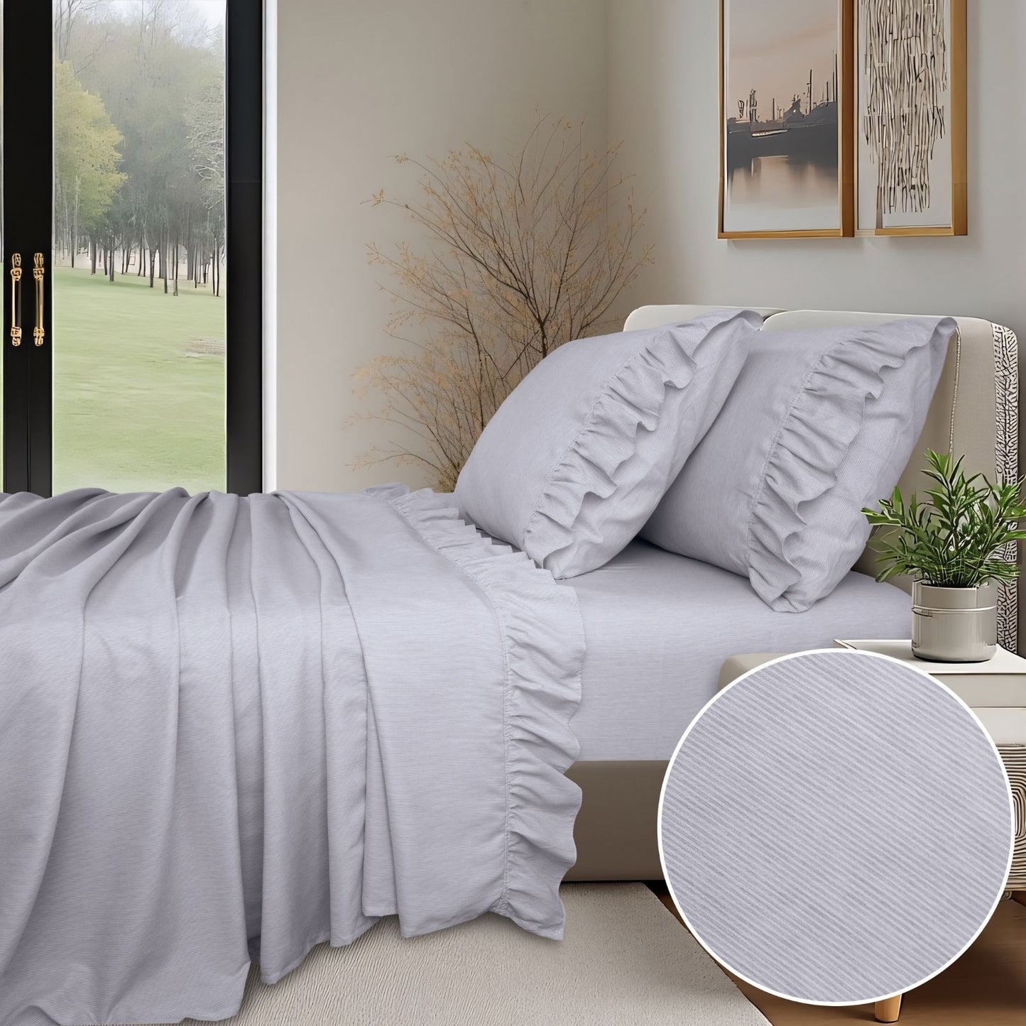 Shabby Chic Classic Pinstripe Ruffle Sheet Set