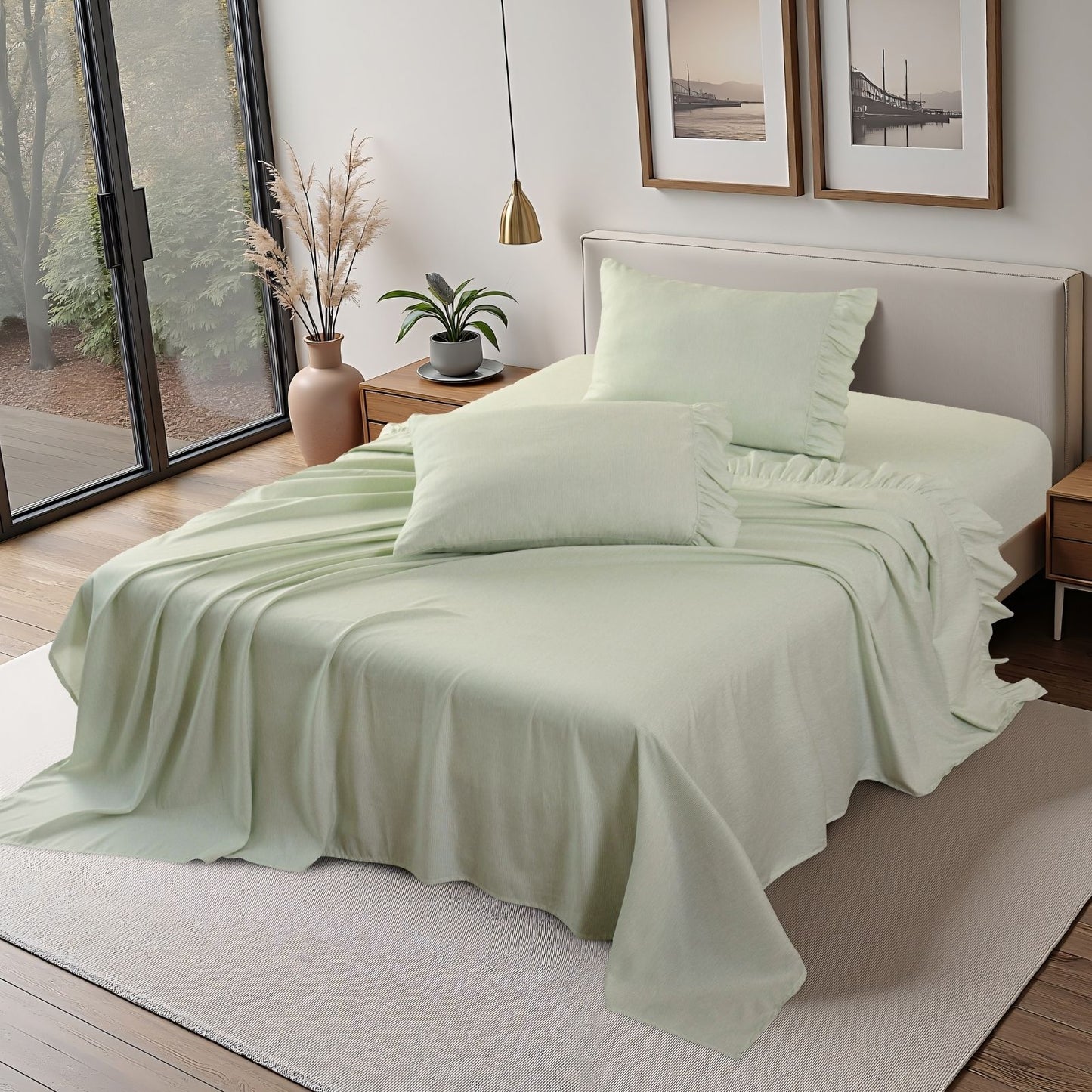 Shabby Chic Classic Pinstripe Ruffle Sheet Set