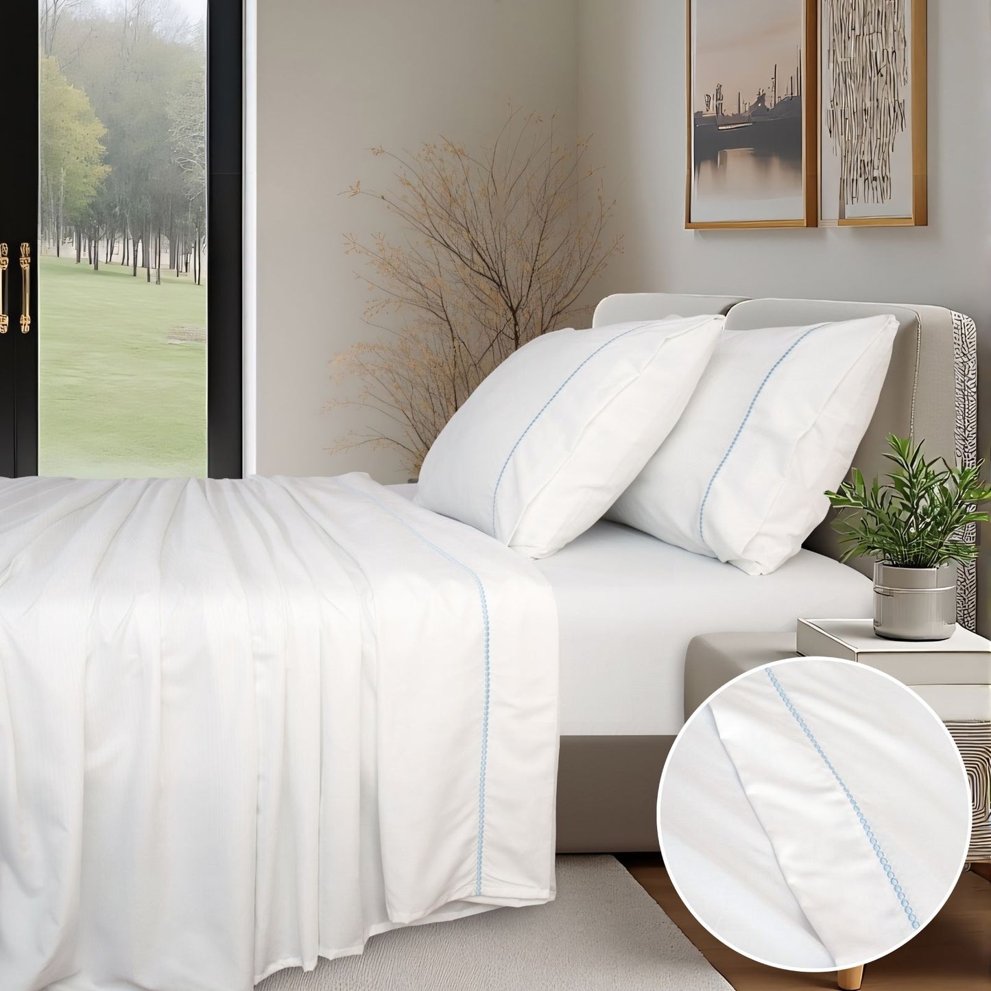 Modern Bubble Dot Embroidery Sheet Set