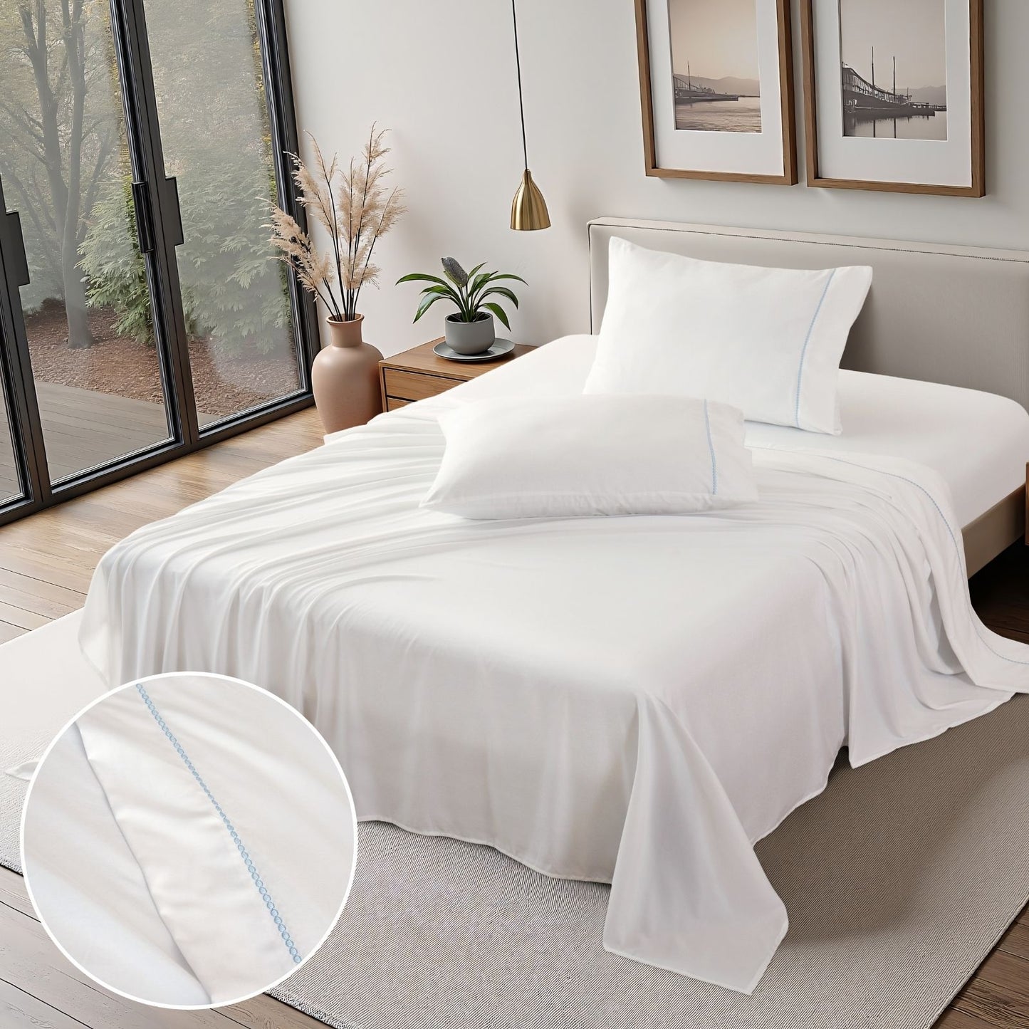 Modern Bubble Dot Embroidery Sheet Set