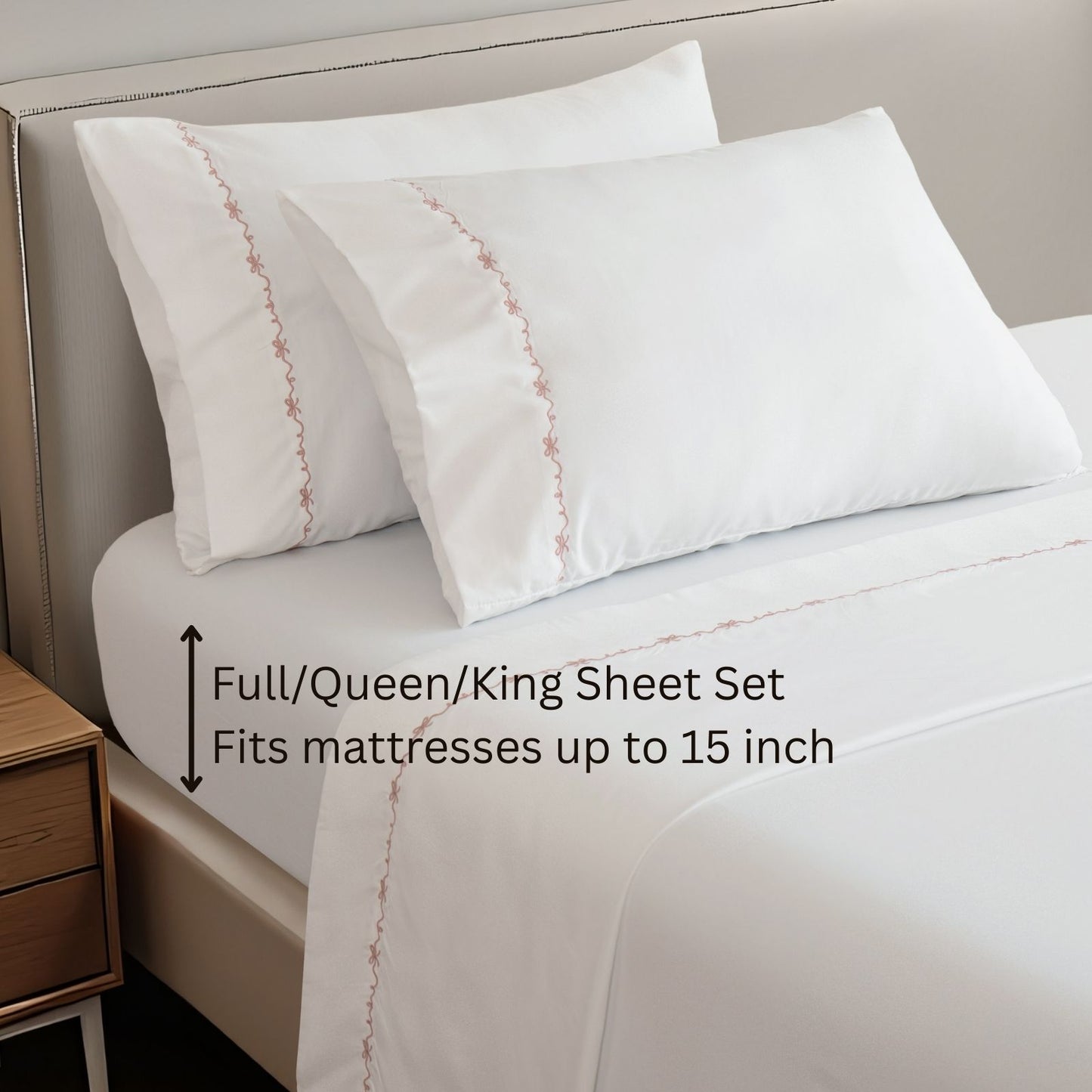 Shabby Chic Bow Embroidery Sheet Set