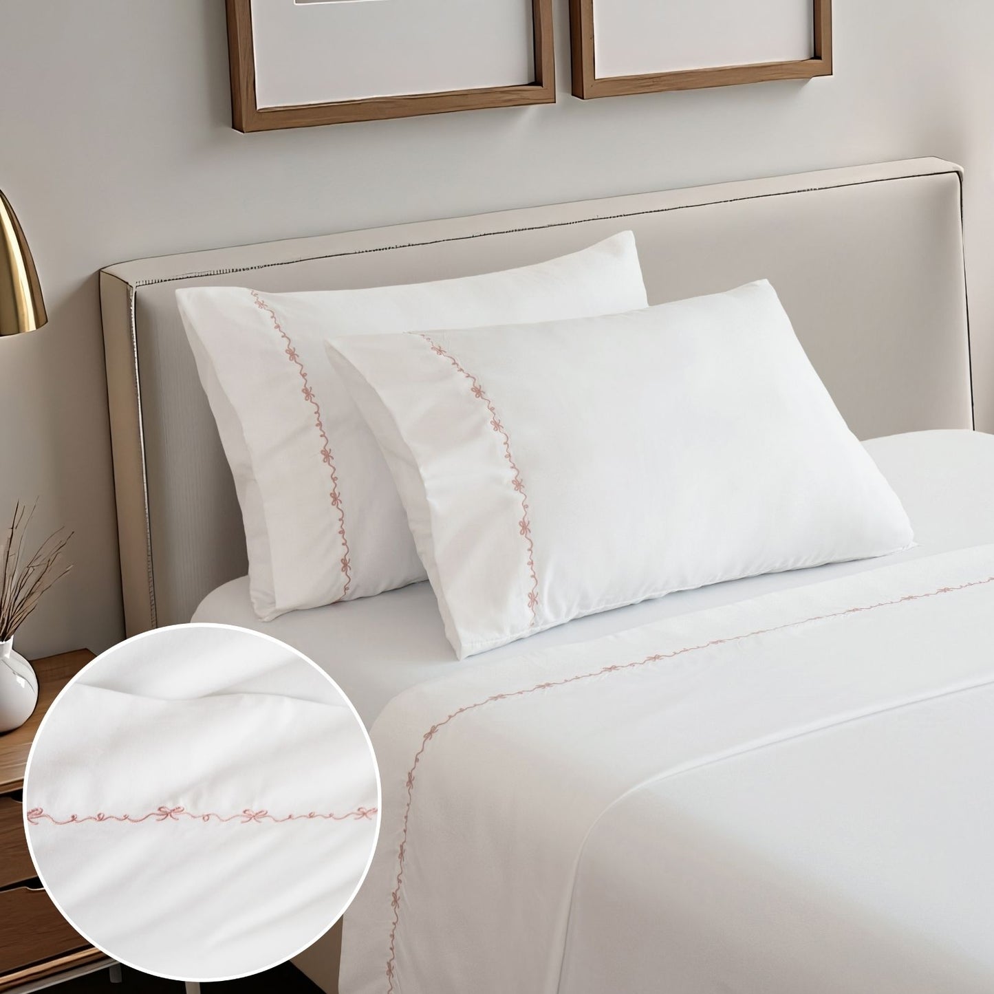 Shabby Chic Bow Embroidery Sheet Set