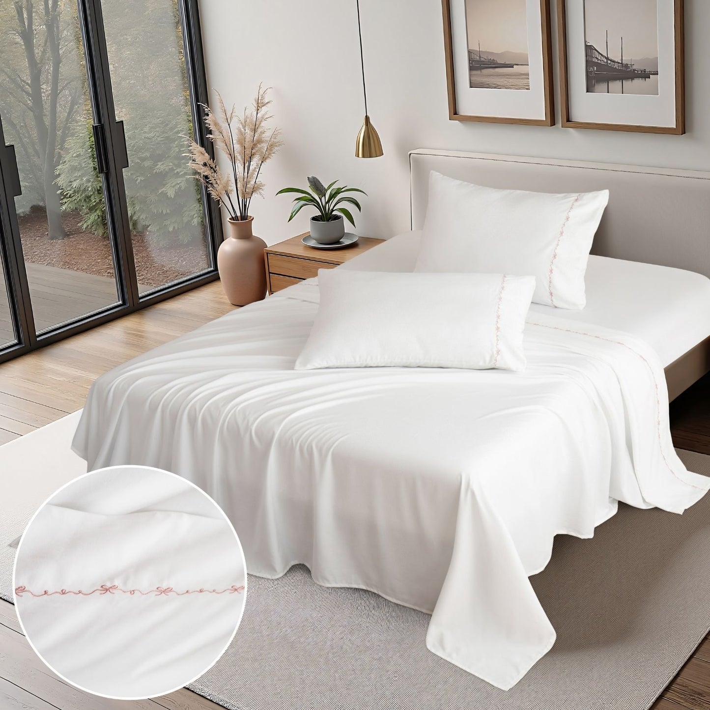 Shabby Chic Bow Embroidery Sheet Set