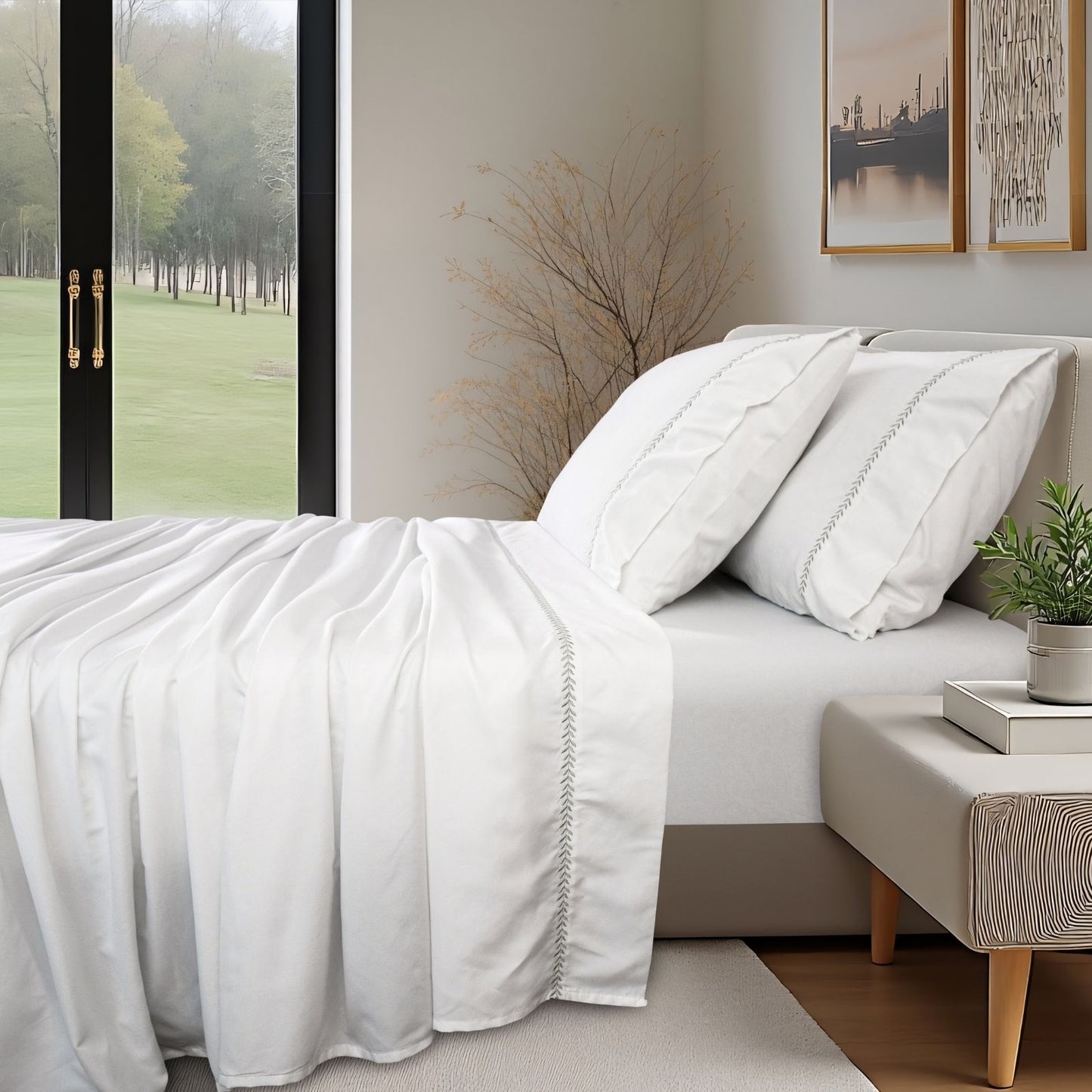 Cottage Leaf Embroidery Sheet Set