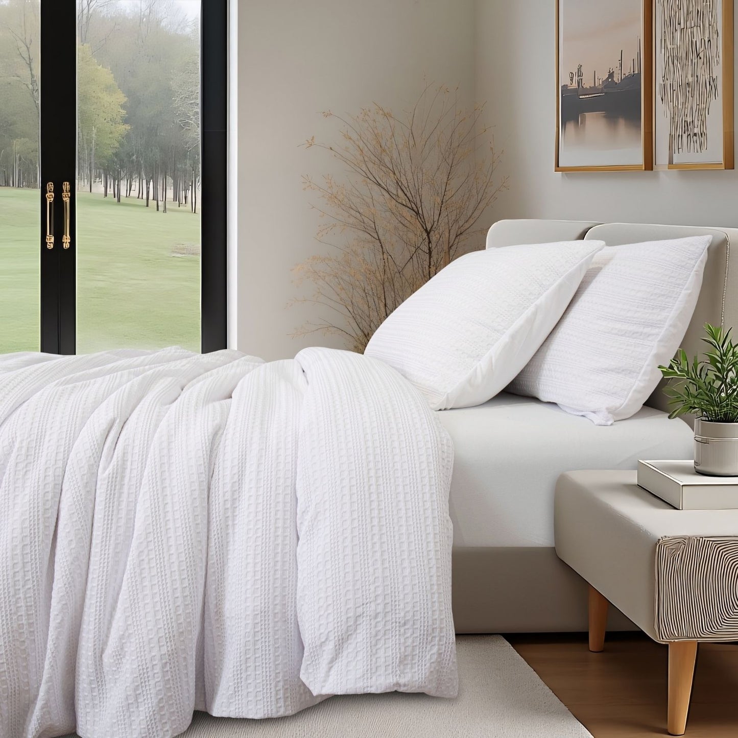 Classic Waffle Stripe Weave Duvet Set