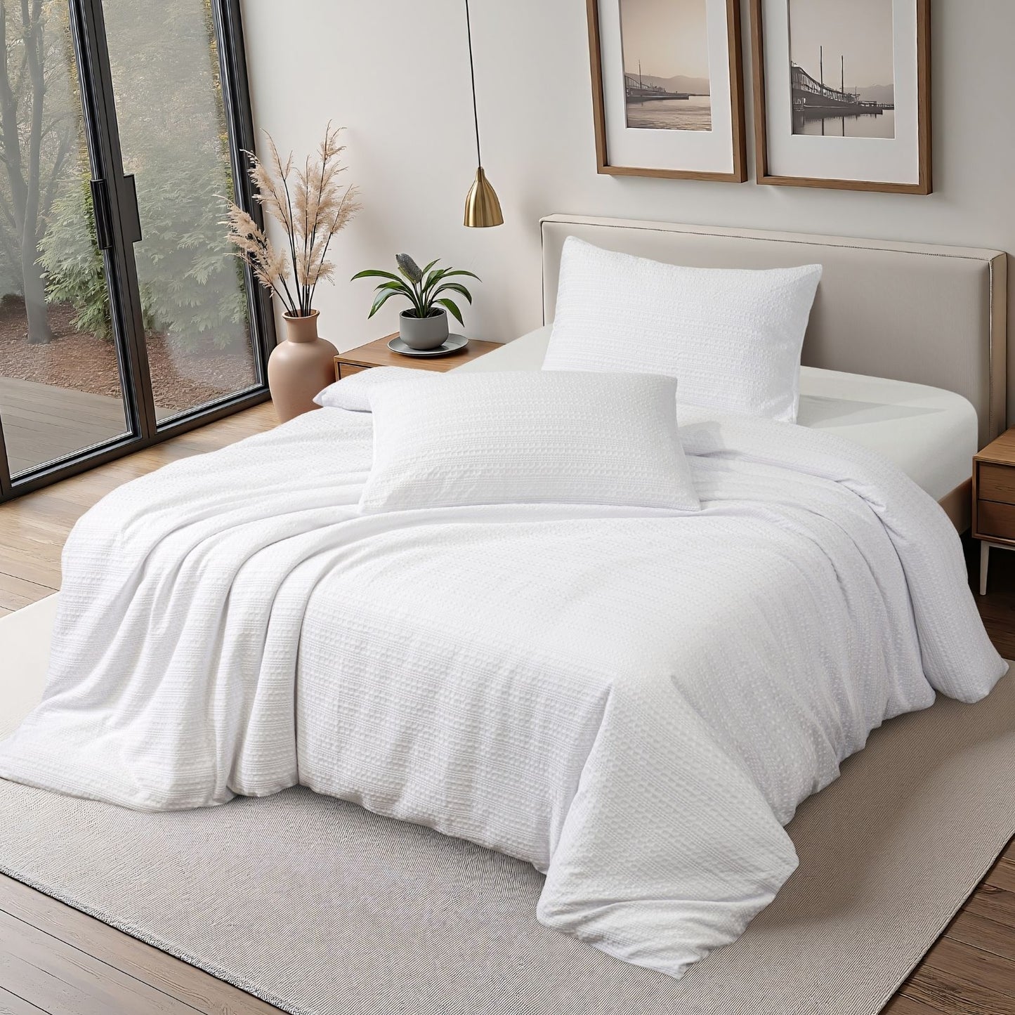 Classic Waffle Stripe Weave Duvet Set